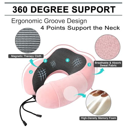 urnexttour Travel Pillow and Blanket Set Neck Pillows Soft Blankets with Sleep Mask Travel Essentials for Airplane Car Memory Foam Pink - color: B-pink