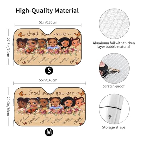 African American Windshield Sunshade Black Queen Girl Windshield Sun Shade, Foldable Auto Sunshade for Car Truck SUV Auto