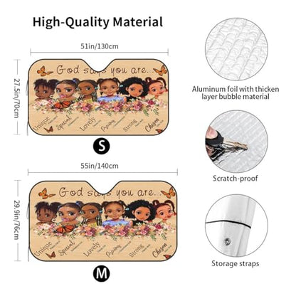 African American Windshield Sunshade Black Queen Girl Windshield Sun Shade, Foldable Auto Sunshade for Car Truck SUV Auto