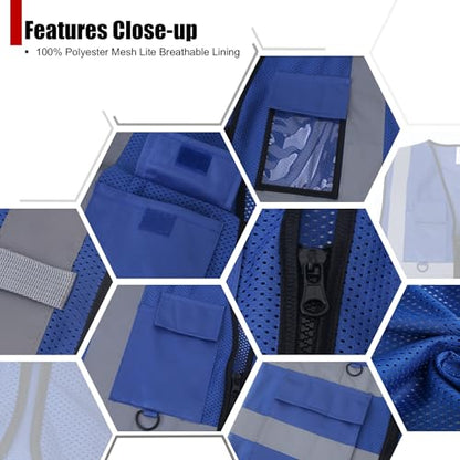 Safety Vest for Men Women Hi Vis Vest with Pockets Mesh High Visibility Vests Meets ANSI/ISEA Standards - color: 20-blue, size: XX-Large