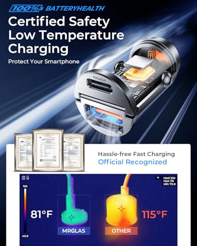 MRGLAS 90W USB C Car Charger Fast Charging,[Invisible Design] All Metal Car Charger USB C PD45W+QC3.0 Dual Port Cigarette Lighter Car Adapter for iPhone 17 16 Pro Max Plus 15 Samsung S26 S25 Ultra - color: Black