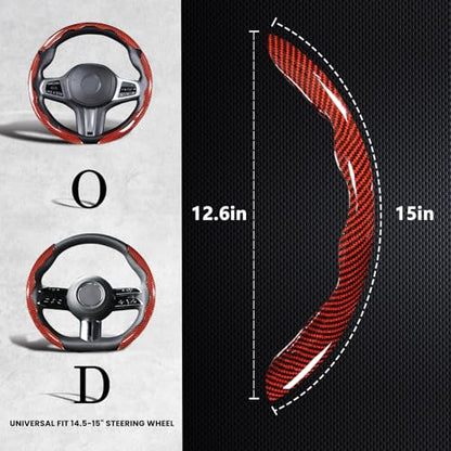 Carbon Fiber Steering Wheel Covers 3 Piece Clip on Steering Wheel Cover (Red) - color: Red