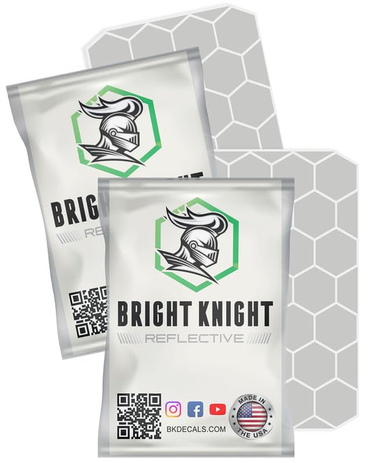 BRIGHT KNIGHT DECALS Hexagon Reflective Stickers for Helmet - White, Pack of 2, Motorcycle Helmet Stickers, 3M Waterproof Reflective Vinyl Tape for Hard Hats, Cars & Bike Decals for Night Visibility - color: White, size: 2 pk