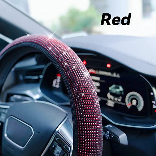 Bling Steering Wheel Cover, Rhinestone Steering Wheel Cover with Crystal Diamond for Women, Sparkling Car Wheel Protector Universal Fit 14-15 inches - Red - color: red