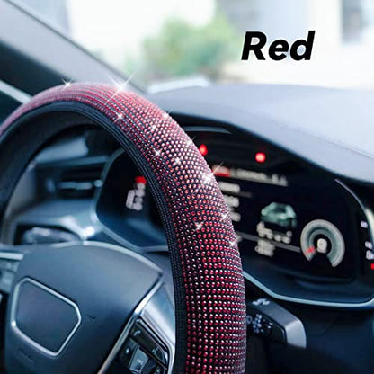Bling Steering Wheel Cover, Rhinestone Steering Wheel Cover with Crystal Diamond for Women, Sparkling Car Wheel Protector Universal Fit 14-15 inches - Red - color: red