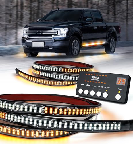 LUMENIX 2PCS 70 Inch Emergency Strobe Lights Strip LED Running Board Flexible Lights Bar Flashing Warning Hazard Safety Side Light for Construction Vehicles Tow Work Trucks Pickups - White Amber - color: White Amber