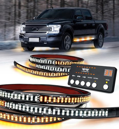 LUMENIX 2PCS 70 Inch Emergency Strobe Lights Strip LED Running Board Flexible Lights Bar Flashing Warning Hazard Safety Side Light for Construction Vehicles Tow Work Trucks Pickups - White Amber - color: White Amber