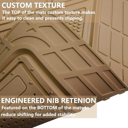 CAR PASS Heavy Duty Rubber Floor Mats Gray Car Mats Full Set with Trunk Cargo Liner - Universal Waterproof Floor Mats for Car SUV Truck, Durable All Weather Automotive Liner Mats (All Beige) - color: Beige Cargo Liner