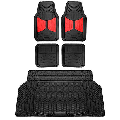 FH Group Monster Eye Full Set Rubber Floor Mats w. Trimmable Vinyl Trunk Liner/Cargo Mat Black- Fit Most Car, Truck, SUV, or Van (Red/Black) F11313- F16403 - color: Red, style: Floor Mat + Cargo Mat Set