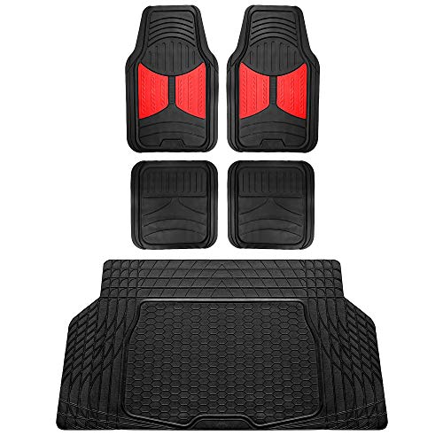 FH Group Monster Eye Full Set Rubber Floor Mats w. Trimmable Vinyl Trunk Liner/Cargo Mat Black- Fit Most Car, Truck, SUV, or Van (Red/Black) F11313- F16403 - color: Red, style: Floor Mat + Cargo Mat Set