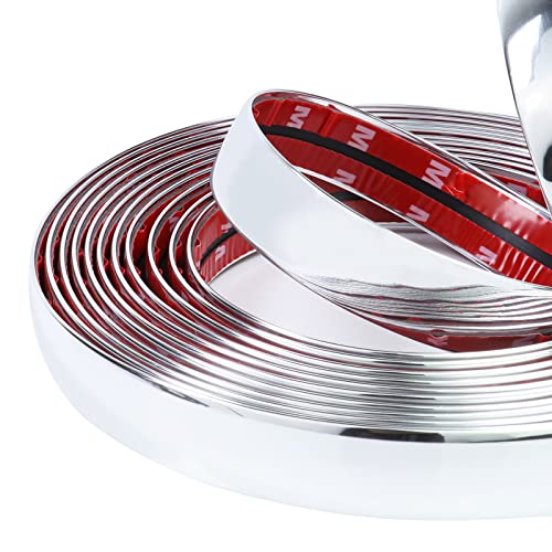 16FT Automotive Chrome Trim Molding 1"(25mm) Heavy Duty Chrome Car Moldings Trim UV Protected Scratch-Proof for Truck RV SUV Side Door Window Bumper, Self Adhesive - color: Chrome Silver, size: 1" (25mm) Wide