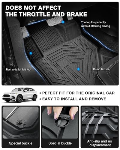 Powerty Floor Mats & Cargo Liner for 2023 2024 2025 2026 Honda HRV HR-V Accessories Floor Mats 2 Row Liner Set All Weather TPE 3D Floor Liners&Rear Cargo Mat - size: 4)Honda HR-V｜23-26｜Combo Set