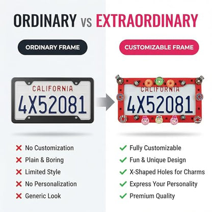 DIY Charm License Plate Frame Racing Red, 2-Pack Premium TPU License Plate Holder Compatible with Shoe Charms, Anti-Theft Stainless Steel Hardware Kit & Tools, Rattle-Proof Drainage Design - color: Red, size: 2 PCS