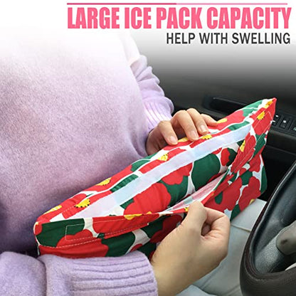 Hysterectomy Pillow Abdominal Post Surgery Pillows with Pocket Comfort for Ice Heat Packs Tummy Tuck Belly Incision Recovery Seatbelt Gifts Women Patients Red Flower - color: Red Flower