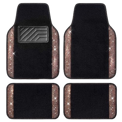 CAR PASS Bling Rhinestone Diamond Car Floor Mat, Crystal Sparkly Shining Glitter Carpet Waterproof Anti-Slip PVC Heel Pad, Universal for Interior Auto SUV,Sedan,Van,4pcs Girl Women Men, Champagne Gold - color: Gold Diamond