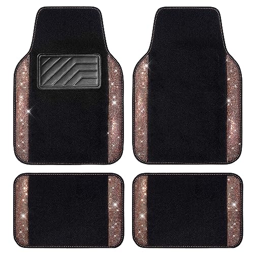 CAR PASS Bling Rhinestone Diamond Car Floor Mat, Crystal Sparkly Shining Glitter Carpet Waterproof Anti-Slip PVC Heel Pad, Universal for Interior Auto SUV,Sedan,Van,4pcs Girl Women Men, Champagne Gold - color: Gold Diamond