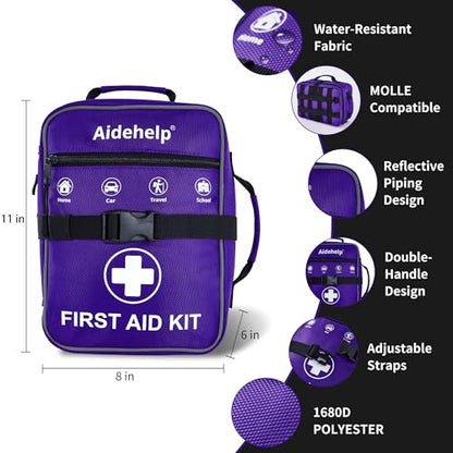 520 Pieces Premium First Aid Kit - Large Emergency Medical Kit for Survival, Car, Home, Travel, Camping, Backpack, Hiking, School (Purple) - color: Purple