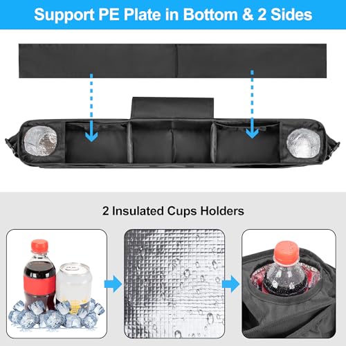 PGmoon Golf Cart Front Storage Basket with Insulated Cup Holders, No-Drilling Dash Tray Organizer Compatible with EZGO, Club Car, Kandi Electirc Golf Cart, Golf Cart Storage Organizer