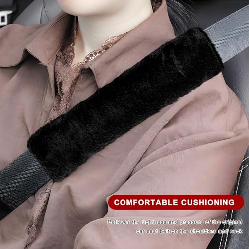 Sun Walker 2PCS Seat Belt Shoulder Pads, Fluffy Soft Plush Auto Seat Belt Pads for Protecting Your Neck & Shoulder, Comfortable Seatbelt Cover Warm Protective Cushion for Most Cars (Black) - color: Black
