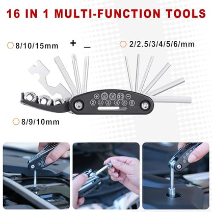 Car Roadside Emergency Kit - Car Emergency Kit with Jumper Cables, Tow Rope, Folding Shovel, Safety Hammer, Reflective Warning Triangle, Car Safety Kits for Men, Women, Teenagers