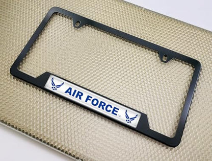 [Officially Licensed Product] - Stainless Steel Matte Black CAR 2-Hole Standard Size - Domed Custom-Made Corrosion-Resistant License Plate Frame with U.S. Air Force Wings & Free caps - (Qty: 1 Frame) - size: U.S. Air Force -Style 2
