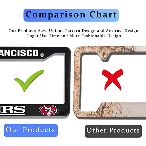 2 Piece License Plate Frames for 49ers Fans, Anti-Dirty and Rustproof Aluminum Alloy License Plate Frames US Standard License Plate Holder with Screw Caps Set (Black) - color: Black