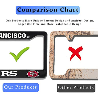 2 Piece License Plate Frames for 49ers Fans, Anti-Dirty and Rustproof Aluminum Alloy License Plate Frames US Standard License Plate Holder with Screw Caps Set (Black) - color: Black