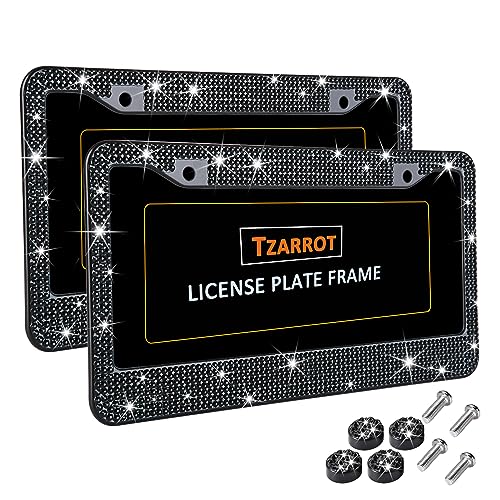 Black Bling License Plate Frame for Women Men, 2 Pack Black Rhinestone Diamond License Plate Frame, Glass Crystal Black Glitter License Plate Frame, Metal Black Sparkly License Plate Frames - color: Black, size: 2