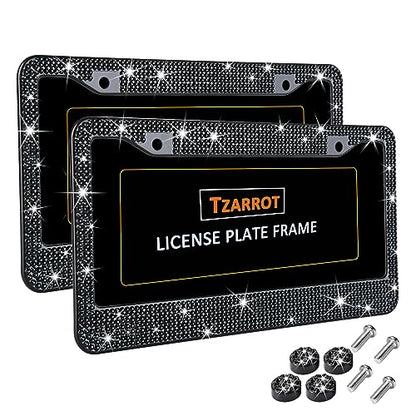 Black Bling License Plate Frame for Women Men, 2 Pack Black Rhinestone Diamond License Plate Frame, Glass Crystal Black Glitter License Plate Frame, Metal Black Sparkly License Plate Frames - color: Black, size: 2