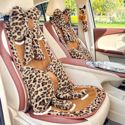 LYFJMUS 4 Pack Plush Leopard Print Car Headrest Pillow and Lumbar Support Pillow Soft Bow Car Neck Pillows for Driving Cars Home Decor (Brown Leopard) - color: Brown Leopard
