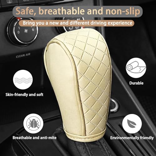 Car Gear Shift Cover Diamond Lattice Design Manual & Automatic Shift Knob Cover Anti-Scratch PU Leather Shift Knob Universal Car Accessories for Cars,Trucks,SUVs(Beige) - color: Beige