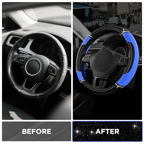 Road Comforts Leather Steering Wheel Cover - Made with PVC Leather - Anti-Slip, Universal Fit 14 1/2 inches to 15 inches - Blue - color: Blue