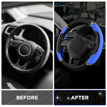 Road Comforts Leather Steering Wheel Cover - Made with PVC Leather - Anti-Slip, Universal Fit 14 1/2 inches to 15 inches - Blue - color: Blue
