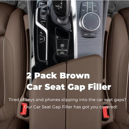 EnzeroTools Car Seat Gap Filler, 2-Pack No-Drop Seat Side Gap Seam Filler Organizer with Phone Holder, Universal Fit Fill The Gap Between Seat & Console, Perfect for Car, SUV, Truck - color: Brown