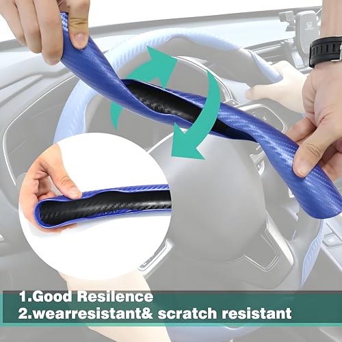 3 Pcs Carbon Fiber Car Steering Wheel Cover, Anti-Skid & Scratch-Proof,Segmented, Butterfly Thin Steering Wheel Cover Men/Women Universal Fit 14.5"-16" Wheel Covers for Cars/Truck/SUV - color: Carbon Fiber Blue, size: 3 PCS
