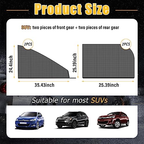 Kewucn 4 Pack Car Window Shades, Sun Rays Blocker & UV Protection for Baby Family Pet, Breathable Mesh Auto Window Covers, Elasticized Universal Window Screens for Most Cars (SUV Front&Back) - size: Large SUV Front&Back