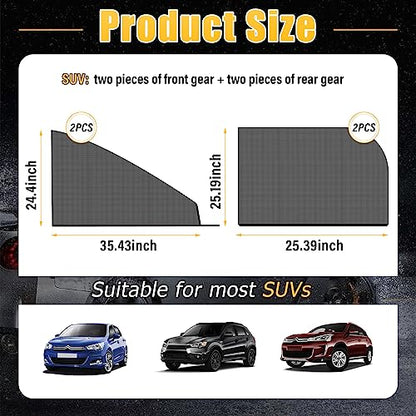 Kewucn 4 Pack Car Window Shades, Sun Rays Blocker & UV Protection for Baby Family Pet, Breathable Mesh Auto Window Covers, Elasticized Universal Window Screens for Most Cars (SUV Front&Back) - size: Large SUV Front&Back
