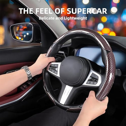 Carbon Fiber Steering Wheel Covers 3 Piece Clip on Steering Wheel Cover (Pink) - color: Pink