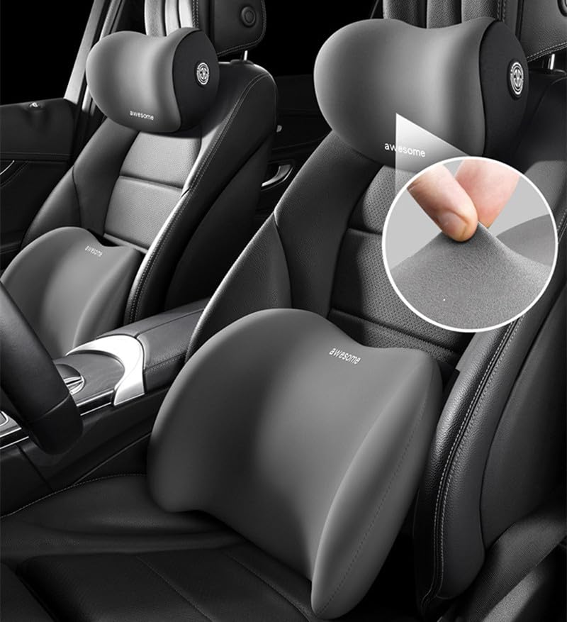 Car Lumbar Support Pillow and Car Neck Pillow Kit, Ergonomic Car Seat Headrest & Lumbar Cushion with Adjustable Strap for Neck Back Pain Relief, for Office Chair/Truck/Wheelchair (Black) - color: Black
