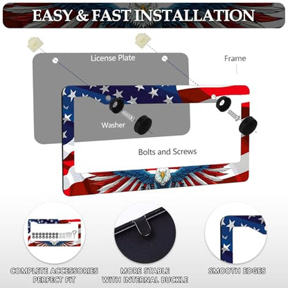 American Flag Eagle License Plate Frames - 2 Pack Patriotic US Flag Eagle License Plate Frame Holder Car Plate Frame Covers with Screws Fasteners Caps - color: American Flag Eagle C