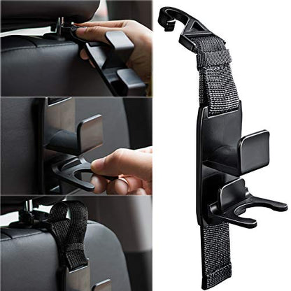 matteblack Magic Hanger Headrest Holder Organizer, Behind Over The Seat Car Hooks-Hang Purse Grocery Bags-4Pack (Frosted Black) - color: matteblack