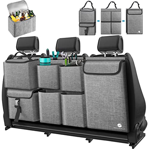 Car Trunk Organizer with Cooler, Hanging Organizers with Large Pockets, Zippers Detachable Seat Back Storage, Waterproof for Jeeps, SUVs, Grey - color: Grey