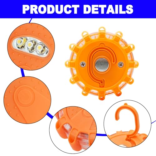 4 Pack Automotive Light LED Roadside Emergency Safety Flare Lights Hook Flashing Warning Beacon Disc Kit for Car Truck Vehicle Boat Automotive Security Rescue Search (Batteries not Included)