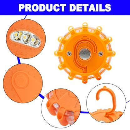4 Pack Automotive Light LED Roadside Emergency Safety Flare Lights Hook Flashing Warning Beacon Disc Kit for Car Truck Vehicle Boat Automotive Security Rescue Search (Batteries not Included)