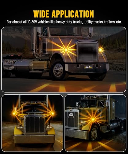 Partsam 1x Glass Watermelon Light Single-Face Amber LED Turn Signal Marker Light, Zinc Alloy Housing Amber Lens Post Mount for Peterbilt Freightliner Semi Truck Trailer, 10-30V - color: AmberLensAmberLights