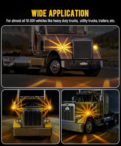 Partsam 1x Glass Watermelon Light Single-Face Amber LED Turn Signal Marker Light, Zinc Alloy Housing Amber Lens Post Mount for Peterbilt Freightliner Semi Truck Trailer, 10-30V - color: AmberLensAmberLights