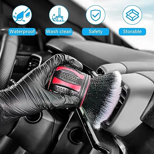 Ziciner Ultra Soft Detailing Brushes, Car XL Synthetic Brush Comes with Storage Rack, Auto Interior Dusting Brush Cleaning Tool Covers Large Area Inside or Outside Vehicles (Red) - color: Red