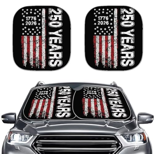 AFPANQZ 1776-2026 Years Print 2 PCS Car Windshield Sun Shade, Universal Vehicle Interior Accessories - Auto Sun Heat and UV Rays Blocker, Foldable Automotive Front Window Sunshade Protector - color: 1776-2026 Years