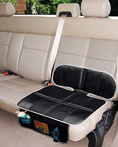 Big Ant Car Seat Protector, Thick Padding Protection for Child & Baby Cars Seats, Dog Mat, Non Slip and Waterproof Protects Automotive Vehicle Upholstery with Extra Storage Pocket (Black)