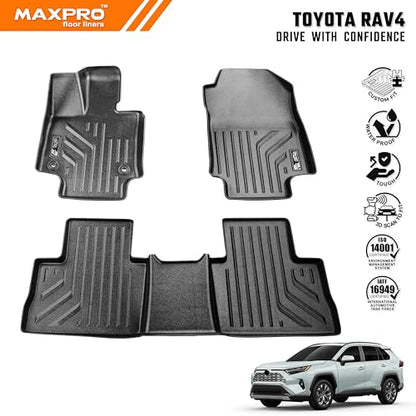 Premium MAXPRO Floor Mats for 2019-2025 Toyota RAV4 | Custom Fit TPE Floor Liners 1st &2nd Row Full Set | All Weather Mat Waterproof Heavy Duty Car Mats Toyota RAV4 Accessories SUV Interior Protection - size: 2019-2025 Toyota RAV4 1st & 2nd Row